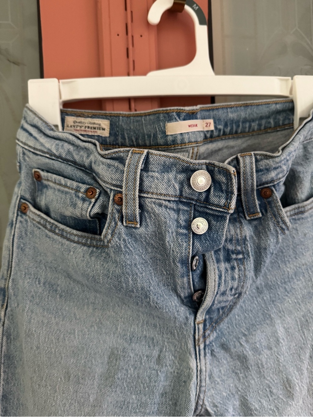 Levi's Wedgie Straight Light Wash Button-Fly Jeans - Picture 2 of 8